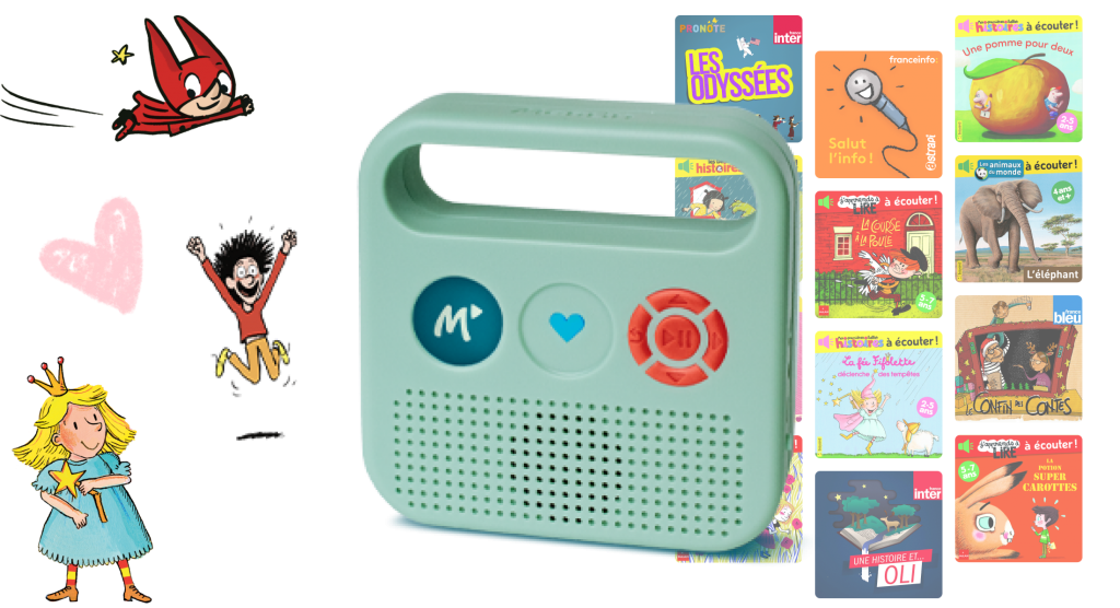 Enceinte Merlin, l'enceinte pour enfant au catalogue audio de plus de 200 titres adapté pour les 3 à 10 ans.