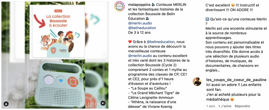 Mon avis sur Merlin – l'enceinte avec une sélection audio de chez Radio  France et Bayard – La maîtresse geek
