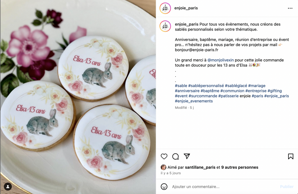 compte Instagram Enjoie Paris biscuits personnalisables