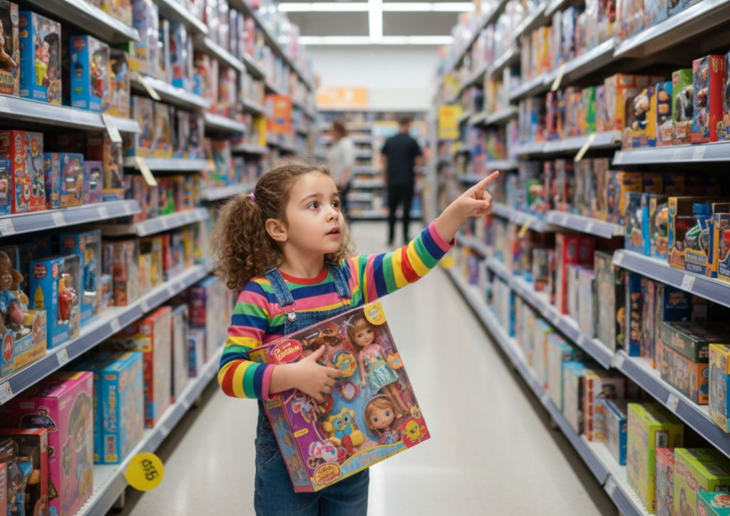 enfant qui veut le jouet vu dans une publicité